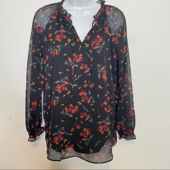 Denver Hayes Floral Chiffon puffy sleeve Blouse Size Extra Small - Picture 9 of 9